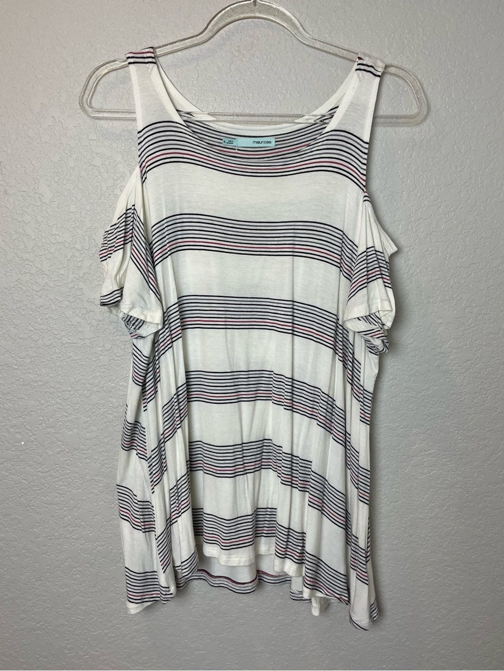 Maurices White Cold-Shoulder Striped Top with Black and Red Accents Size XL